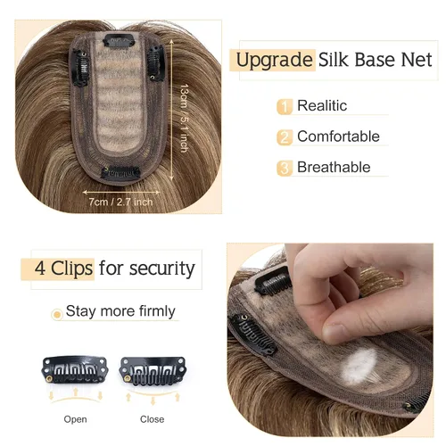 Miniatura 4 de SEGO Toppers de cabello humano para mujeres con cabello adelgazante, base de seda de 7 * 13CM (2.8 x 5.1 in), 100% cabello humano real, postizos