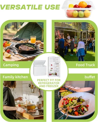 Miniatura 5 de Paquete de 6 bandejas de plástico para alimentos con tapas, tamaño 1/6 recipientes comerciales de almacenamiento de alimentos para fiestas