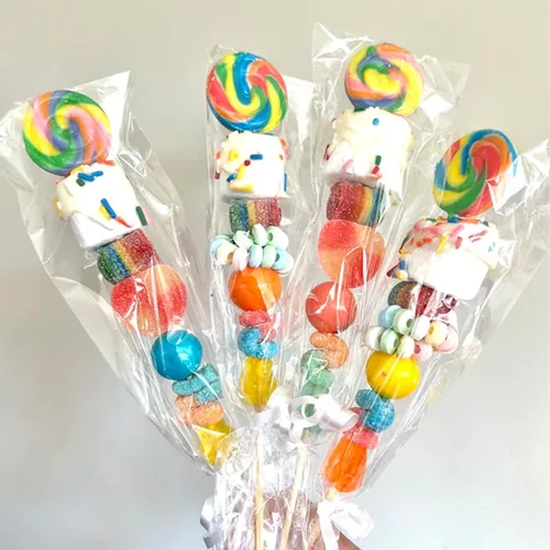 Miniatura 4 de 100 bolsas de celofán de 3 x 11 pulgadas, transparentes, largas, planas, para regalo, bolsas de pretzel transparentes con 6 colores mezclados