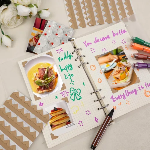 Miniatura 5 de Lineco Esquinas fotográficas de papel kraft sin ácidos de 0.5 pulgadas, autoadhesivas, sensibles a la presión, no amarillean, monta imágenes sin