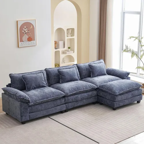 Miniatura 9 de Oprisen Sofá Seccional Modular, Cómodo Cloud Couch Sofá Seccional, Sofá Cama de Chenilla con Asiento Profundo con Almohadas Decorativas para Sala