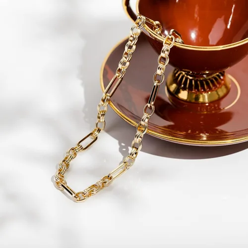 Miniatura 3 de PAVOI Collar ajustable de cadena de espiga y Figaro chapado en oro de 14 quilates con forma de clip
