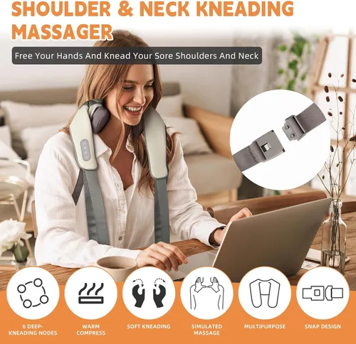 Miniatura 4 de Masajeador de cuello para aliviar el dolor de tejido profundo, masajeador eléctrico Shiatsu de cuello y espalda con calor 6D amasado cuello, hombros