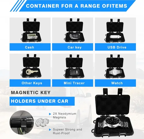 Miniatura 7 de Portallaves Magnético Debajo del Automóvil, Caja Magnética Impermeable para Llaves, Oculta una Llave en el Exterior con 2 Imanes Fuertes, Escondite