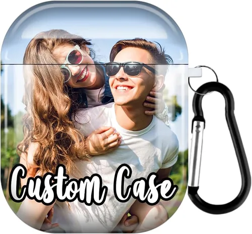 Funda personalizada para AirPods de 2ª/1ª generación con imagen, logotipo, nombre, texto, carcasa rígida para Air Pods 2 1 con mosquetón y llavero a