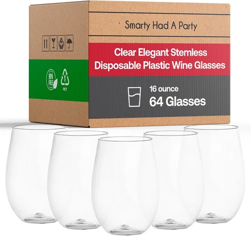 Miniatura 9 de Smarty Had A Party Copas de vino de 12 onzas, paquete de 64 copas de plástico transparente sin tallo, irrompibles y desechables para fiestas