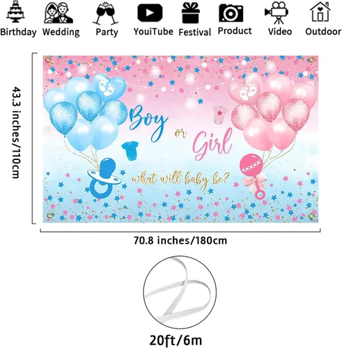 Miniatura 4 de Avezano Telón de Fondo de Revelación de Género Niño o Niña Cartel Pancarta Estrellas Azules y Rosas Puntos Tema de Globos Decoraciones de Fiesta
