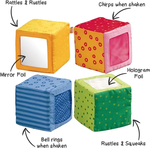 Miniatura 2 de HABA Bloques suaves para bebés de 6 a 24 meses, el juguete sensorial Happy Quartett cuenta con un sonido y textura únicos en los 4 bloques de bebé