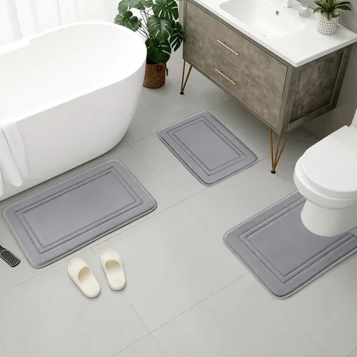 Miniatura 2 de BYSURE Tapete de baño de espuma viscoelástica gris, antideslizante, extra suave, absorbente, lavable a máquina, juego de alfombras de baño de 3