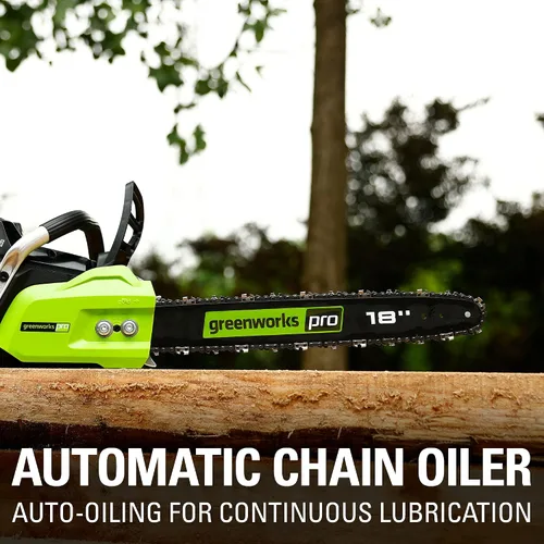 Miniatura 8 de Greenworks Motosierra inalámbrica sin escobillas de 80 V y 18 pulgadas (ideal para tala de árboles, ramas, poda y leña) / más de 75 herramientas
