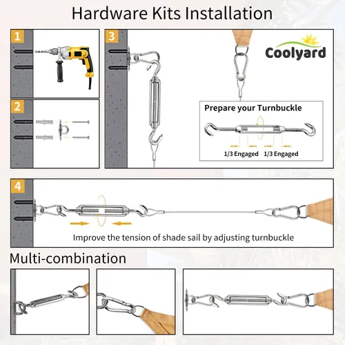 Miniatura 4 de COOLYARD Kit de accesorios para vela con cable de cable, cable de avión recubierto de vinilo de 48 pies (12 pies x 4), kit de colgar de 6 pulgadas