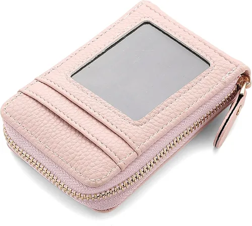 Miniatura 9 de RNIEGA Cartera pequeña para tarjetas de crédito, ligera, de cuero vegano, acordeón con cremallera, cartera para tarjetas de moda Rfid para mujer