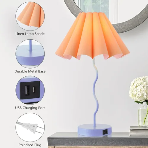 Miniatura 2 de EOEYYOYB Lámparas de mesa para sala de estar, lámparas regulables modernas azules y naranjas con puerto USB y toma de corriente