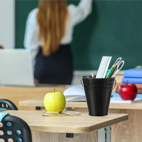 Miniatura 6 de Sadnyy Paquete de 6 cubos pequeños de metal negro galvanizado con asa de 5 pulgadas, mini cubos de metal 2026 para fiesta de graduación 2026, centro