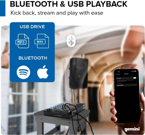 Miniatura 7 de Gemini - Mezclador de audio Bluetooth de 12 canales con multi-FX, reproducción USB, ecualizador y alimentación fantasma, mezclador compacto