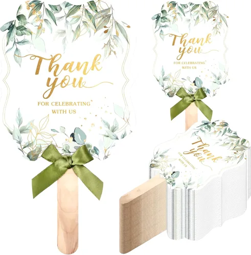 Miniatura 11 de Huwena 50 juegos de abanicos de boda para invitados, gracias por celebrar con nosotros, abanicos de mano, abanicos plegados de mano, regalos de baby