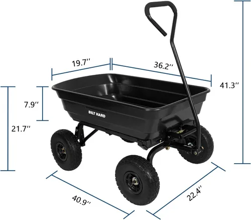 Miniatura 7 de BILT HARD Carro de basura de jardín de polietileno 272 kg con neumáticos sin riesgo de pinchazos, liberación rápida, 0,11 m³, carro de basura