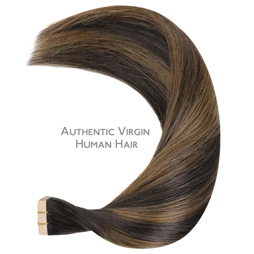 Miniatura 6 de Wennalife - Extensiones de cabello humano real adhesivas, balayage marrón oscuro mezclado con castaño, 10 piezas, 0.70 oz (20 g), 10 pulgadas