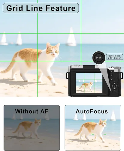 Miniatura 6 de Cámara digital FLATIC, cámaras 4K de 64MP para fotografía con tarjeta de 64GB, cámara de vlogging de enfoque automático de 18X para YouTube