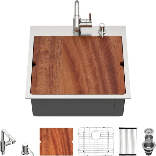 Miniatura 31 de Fregadero de cocina para exteriores, 21 x 20 pulgadas, fregadero de barra para exteriores, fregaderos de cocina de acero inoxidable de montaje
