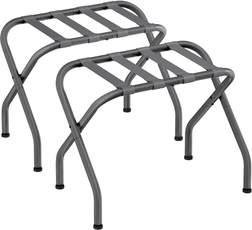 Miniatura 10 de SONGMICS Portaequipajes para habitación de invitados, juego de 2 soportes para maleta, marco de acero plegable, para hotel, dormitorio, soporta Negro