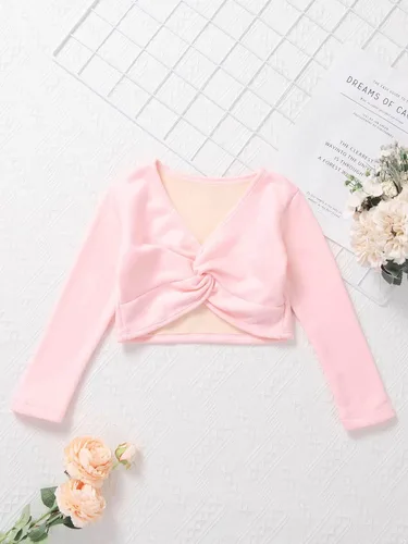 Miniatura 27 de JEATHA Suéter de manga larga para niñas y niñas con diseño de ballet, suéter corto para leotardo