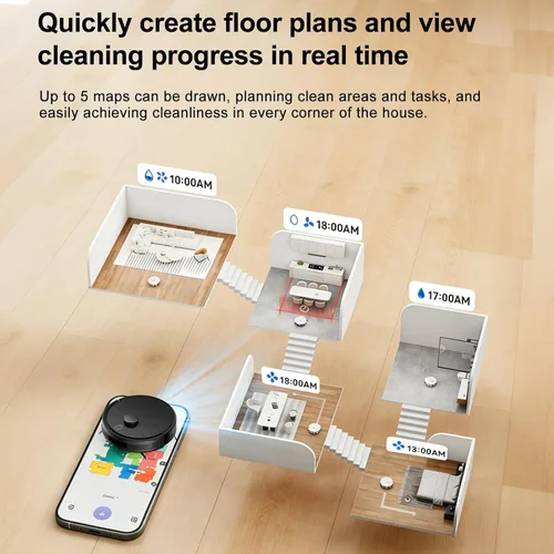 Miniatura 5 de Combo robot de aspiradora y trapeador, aspiradoras robóticas con navegación LiDAR, mapeo inteligente, fuerte succión, con WiFi/App/Alexa/control