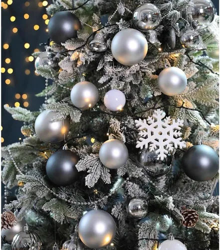 Miniatura 55 de AMS Esferas de Navidad de 2.36 pulgadas/60mm, 34 unidades, adornos grandes, decoraciones para fiestas, inastillables, colgantes festivos para Negro