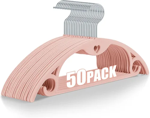 Miniatura 17 de Paquete de 50 perchas de terciopelo: perchas de fieltro resistentes para camisas, suéteres, sin protuberancias de hombro, antideslizantes, delgadas