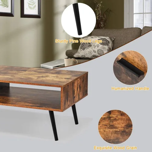 Miniatura 7 de Giantex Mesa auxiliar rectangular, soporte de TV de mediados de siglo con 1 cajón y estante de almacenamiento abierto para sala de estar, sala