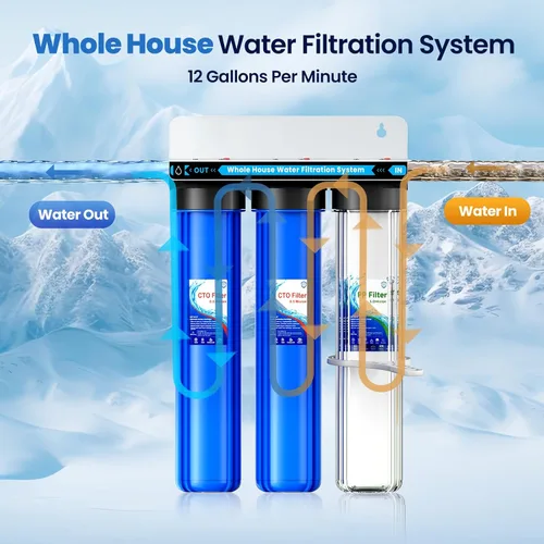 Miniatura 2 de Sistema de filtro de agua para toda la casa, sistema de filtración de agua de 3 etapas para toda la casa, entrada/salida de 3/4 pulgadas, reduce