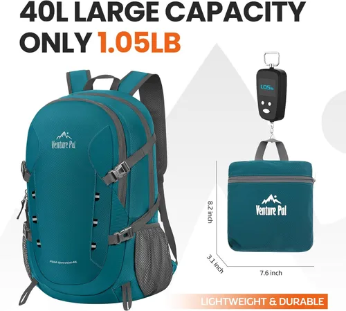 Miniatura 5 de Venture Pal - Mochila de senderismo ligera y plegable para viajes de 40 L A1- verde