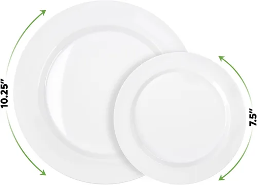 Miniatura 2 de SETUP Juego de vajilla de plástico blanco de 60 piezas, 30 platos de cena de 10.25 pulgadas y 30 platos de ensalada de 7.5 pulgadas, desechables