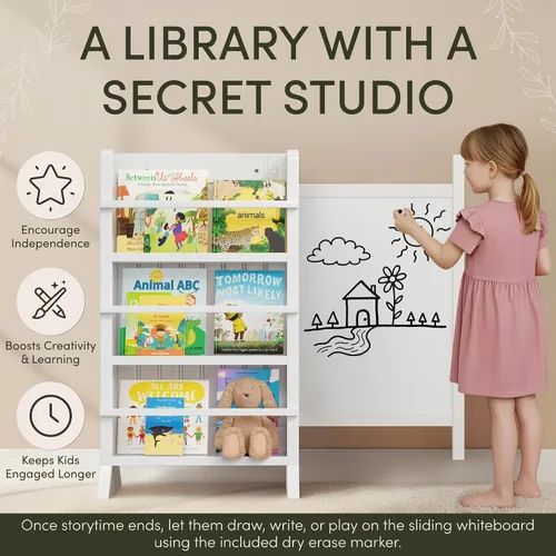 Miniatura 4 de OurNest Estantería magnética deslizante y marcadores H-31 para niños y bebés, de madera con tres niveles para lectura, creatividad y Montessori