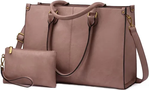 Miniatura 13 de LOVEVOOK Bolsa de mano para laptop para mujer, 15.6 pulgadas, de gran capacidad, de cuero vintage, impermeable, con bolso de mano, regalo ideal