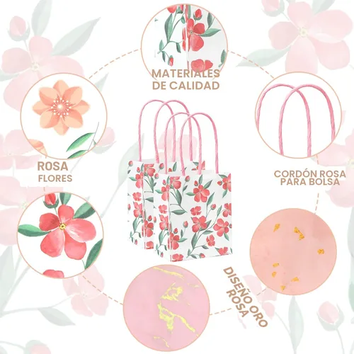Miniatura 3 de Teling 24 mini bolsas de regalo florales de primavera con asas, agradecimiento, día de la madre, pequeñas bolsas de flores, regalos de fiesta, a