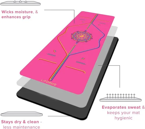Miniatura 7 de Liforme Esterilla de yoga de viaje – Sistema de alineación patentado, agarre guerrero, antideslizante, ecológico, ultraligero y resistente al sudor