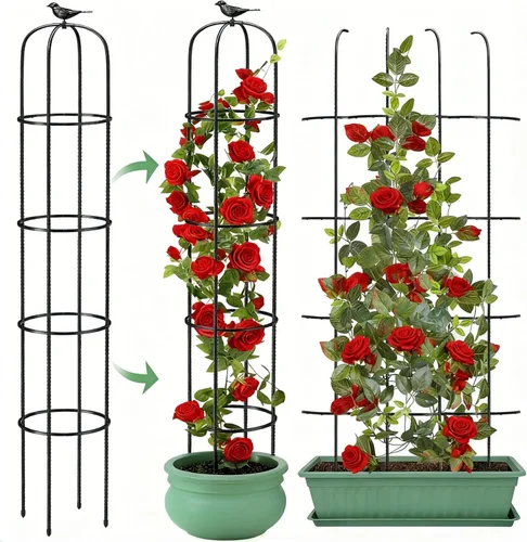Miniatura 9 de Enrejado de obelisco de jardín de 6.2 pies para plantas trepadoras, tubo de metal inoxidable con revestimiento de plástico resistente, para jardín