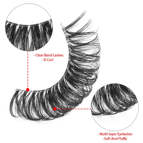 Miniatura 3 de Pestañas de ojo de gato parecen extensiones de pestañas, pestañas de tira rusa con banda transparente, aspecto natural, pestañas delgadas, volumen
