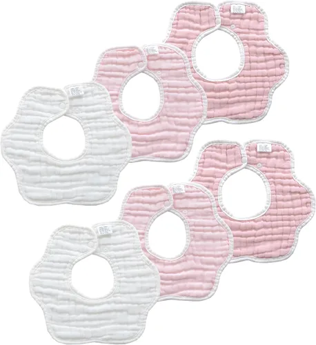 Miniatura 9 de MUKIN Toalla babeante para bebé, baberos a presión, baberos de muselina, paquete de 6, ajustable, algodón suave Gradiente Rosa