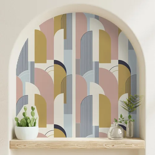 Miniatura 5 de VEELIKE Arches Papel Tapiz Geométrico Despegar y Pegar Papel Tapiz Boho Arte Geométrico Mural de Pared 17.7''x118'' Papel Tapiz Abstracto Moderno