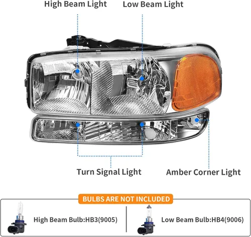 DWVO Ensamble de faros compatible con 1999-2006 GMC Sierra 1500/2500, 07 Sierra 1500/1500HD/2500HD/3500 Classic, 00-06 GMC Yukon/Yukon XL Faros OE -