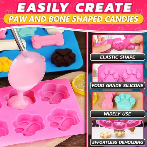 Miniatura 4 de 2 moldes de silicona para golosinas para perros, moldes congelados para hornear y congelar con formas de huesos y patas de cachorro, fácil