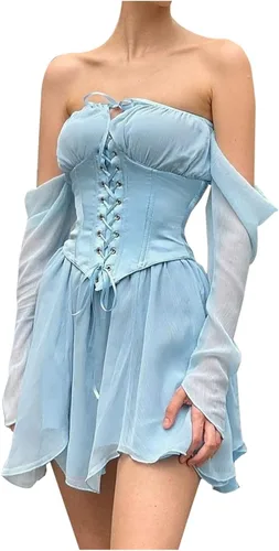SHOPESSA Vestido vintage para mujer, vestido de corsé victoriano de los años 1800, vestido largo de manga Dolman, disfraz sexy gitano, vestido de