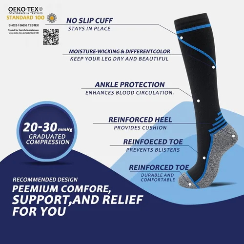 Miniatura 3 de fenglaoda 8 pares de calcetines de compresión para hombres y mujeres de 20 a 30 mmHg hasta la rodilla, enfermera, embarazada, correr, médico