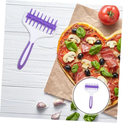 Miniatura 7 de SHOWERORO 1 rodillo de masa de galletas de pizza morada y cortador de rueda de aguja de pastelería, herramienta versátil para hornear galletas