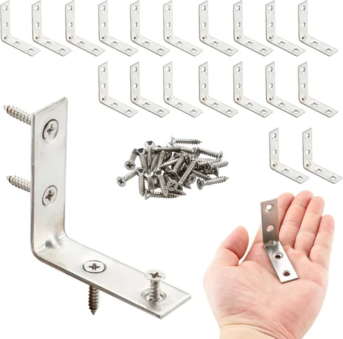 Miniatura 11 de Paquete de 40 soportes de esquina en L, soportes pequeños de metal en L para madera, soportes de acero de 1.5 pulgadas en ángulo recto para estantes