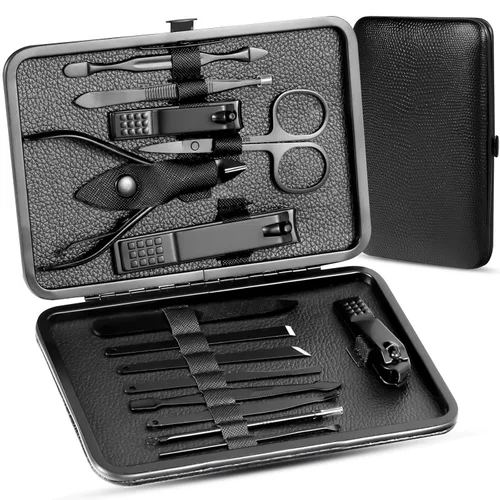 Kit de manicura y pedicura para cortar uñas, tijeras Vibrissac de 5 piezas, las mejores herramientas de cuidado para hombres y mujeres con estuche