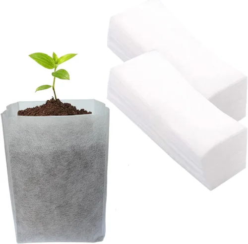 Miniatura 14 de gardtree Bolsas para vivero de plantas de 7.8" x 8.6" 100 unidades, bolsas de cultivo de plantas biodegradables de tela no tejida, macetas Blanco