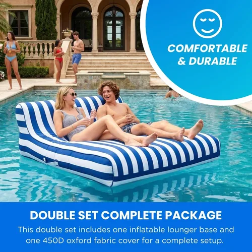 Miniatura 5 de Tapizado grande doble, 2 personas elegante flotador de piscina reclinable, silla flotante extra grande y respaldo, lago resistente, playa, tubo